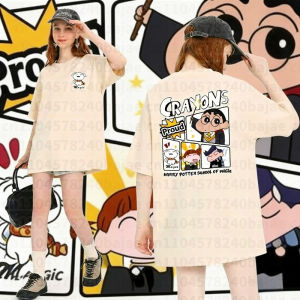 Crayon Shin chan T-shirt Womens T-shirt Pattern Cartoon T-shirt Summer Short sleeved Anime Street Top Womens T-shirt