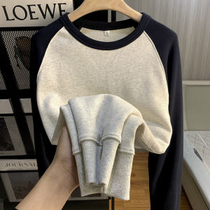 เสื้อสเวตเตอร์คอกลมแขนยาวสีเทาผ้าฝ้ายแท้สำหรับผู้หญิง ฤดูใบไม้ร่วง/ฤดูหนาว สไตล์เกาหลี ลำลอง เสื้อชั้นใน เสื้อคลุม เทรนด์แฟชั่น