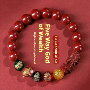 Lucky Cinnabar Red String Bracelet 5 Wealth Gods Charm 8mm/10mm Beads swerte