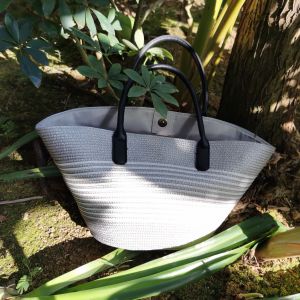 DaVee | Handmade woven straw bag Beach bag tote shopping bag grey striped bag straw bag