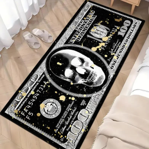 VIKAMA Creative Skull Dollar Rug Non-Slip Wear-Resistant Living Room Bedroom Mat Corridor Long Carpet Room Decoration