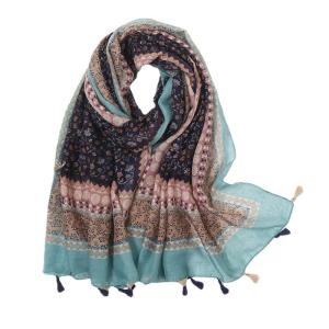 Cotton and Linen Ethnic Style Retro Printed Geometric Scarf