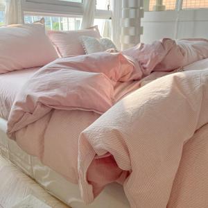 Solid Stripe Washed Cotton Nordic Style Bed Set Single