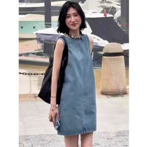 Sleeveless Vest Retro Denim Dress Womens Summer Loose Slim Looking Fancy Super Nice French Tea Break Skirt