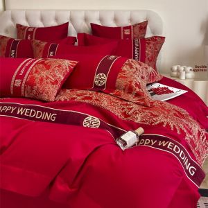 Luxurious Red Wedding Bedding Set 4-Piece Chinese Style Embroidered Bed Sheet Cover Quilt Cover Bridal Trousseau High End Feel