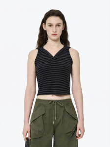 ANN ANDELMAN | Hooded Sleeveless Stripe Summer Outerwear Vest