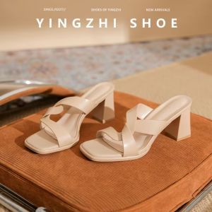 Fashionable Summer Outdoor Womens Sandals High Heel Thick Heel Slip-On Shoes Versatile Open-Toe Fairy Style Casual Occasions