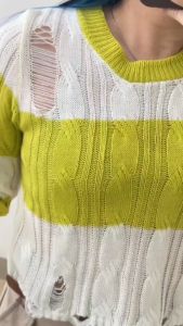 6037 Amora Long Sleeves Mesh Knit Top Sweater Korean Top Atasan Wanita