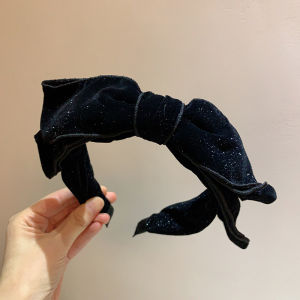 Superman Starry Sky Sparkling Black Velvet Hairband Wide Hair Clip Big Bowknot Versatile French Vintage Ladylike Style