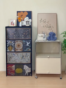 SPACEMADER Clothes Storage Cabinet Dustproof Flip-top Wardrobe Cabinet Multi layer Vintage style Storage Organizer patterned storage cabinet