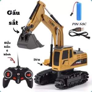 Xe xúc điều khiển 6 kênh gàu sắt sạc pin mô phỏng như xe thật