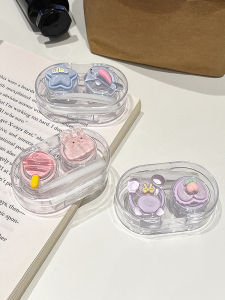 Cute Contact Lens Case Portable Compact Lightweight Push-Type Twist-Free Cover Integrated Leak-Proof Transparent Cosmetic Contact Lenses Box