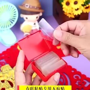 Double Tape Mini isi 60 Lakban Mini Bening Dua Sisi Isolasi Selotip Box Merah