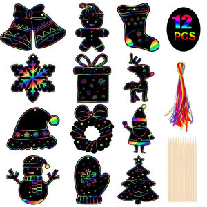 12pcs Christmas party gift magic rainbow scratch paper decorations suitable for holiday gifts classroom activities