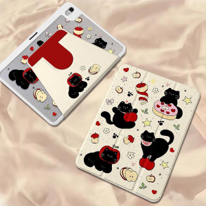 เคสiPadหมุน 360° Air7 Air6 Gen11 ที่ใส่ปากกา แอปเปิ้ลแมวดำ เคสไอแพด Gen10 Air5/4 10.9