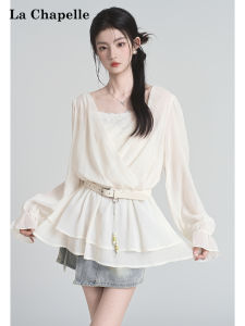 La Chapelle | áo nữ Áo Blouse Dài Tay V-Cổ Chống Tia UV Chi Tiết Ren