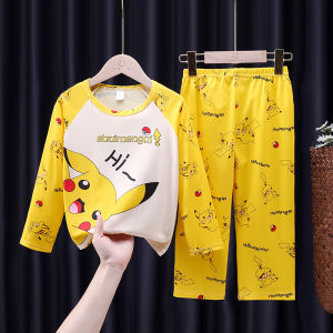 Childrens Long Sleeve Sleepwear Set Thin Print Home Clothes for Boys And Girls Cartoon Design Polyester Fiber Breathable Moisture Wicking