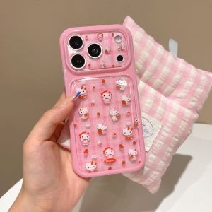 Sanrio | Cute IMD Glitter Grid Strawberry Sanrio Hello Kitty Case For iphone 17 16 15 Pro Max Luxury Shockproof Cartoon Phone Cover