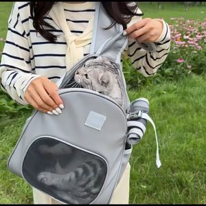 New Adjustable Cat Shoulder Bag Breathable Mesh Backpack for Outdoor Travel & Hiking Lightweight Small Pet Carrier in Pink/Grey