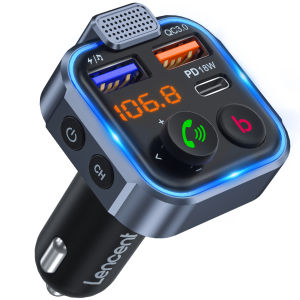 LENCENT FM Transmitter Wireless Bluetooth 5.0 Handsfree Car Kit Audio MP3 Player With Type-C PD 20W+ QC3.0 Fast USB FM Modulator