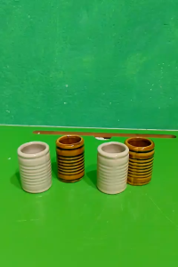 Set 4 hủ gốm đựng tăm men kem và nâu