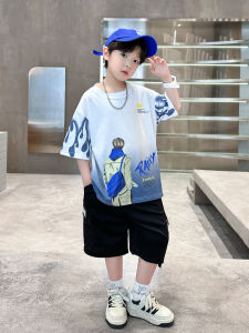 Boys Summer Outfit Set Hip Hop Short Sleeve Thin Two Piece Set Cool Fashionable Middle Large Childrens Clothing Sport Style