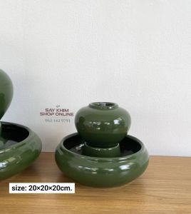 โอ่งน้ำพุสีเขียวเข้ม แถมปั๊มน้ำในชุด สินค้าพร้อมส่ง