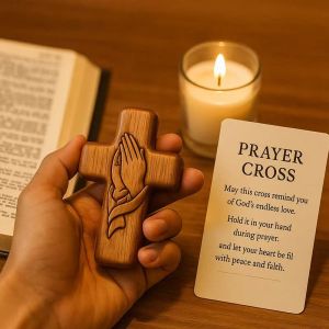 Handheld Prayer Cross Wooden Crucifix Pocket Size Daily Devotion Cross for Catholics Christians Spiritual Seekers Christmas Gift