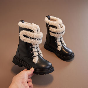 เด็กผู้หญิง ผ้าขนแกะ รองเท้าบูท Martin ยาวเรียงรายหนา มีสไตล์ สาวนักเรียน อุ่น รองเท้าบู๊ตหิมะ Princess Martin ผ้าฝ้าย รองเท้าบูท