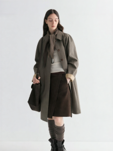 INSIS FEMME | Cotton Color Block Mid Length Trench Coat
