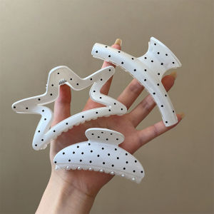 Original Design Large Size Cream Polka Dot Shark Clamp Womens Fashion Hair Clip Su Xiaobai New 2024 Trendy Hair Accessories