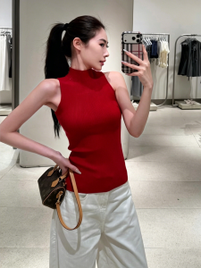 YUEZHONGWEI | Áo Knit Không Tay Cổ Đục Bán Phân Mát Lạnh Dành Cho Mùa Hè