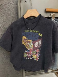 Áo Thun Cotton Nam Mùa Hè Dáng Rộng in Họa Tiết Hoạt Hình Cổ Tròn Tay Ngắn Thoáng Khí Thoải Mái Cho Bé Trai