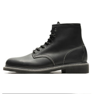Genuine Leather Martin Boots Mens High Top Work Boots Retro Ameika Style British Wind Short Tube Stitching Elements Fashion Boots