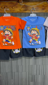 Stelan Baju Anak Laki-Laki Motif One Piece Karakter Monkey D. Luffy Usia 0-10 Tahun Bahan Katun