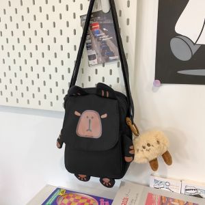 Cute Cartoon Capybara Crossbody Bag Womens Single Shoulder Casual Versatile Mobile Phone Bag Small Size Nylon Material