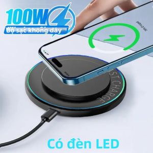 Sạc Không Dây Mini Để Bàn Di Động 100W Đế Sạc Nhanh Cho iPhone 17/16/15/14/13/12 Pro Max Samsung Xiaomi Tích Hợp Đèn LED Và Cổng Kết Nối Type-C