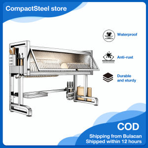 CompactSteel store Stainless Steel Over Sink Dish Drying Rack with Dustproof Flip Cover Large Capacity Kitchen Organizer Dish Drainer Storage Shelf Space Saving