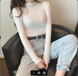FRAN Sweater Women Long-sleeve Mid-neck Slim-fitting Bottoming Half Turtleneck Pullover Knitted Sweater COD