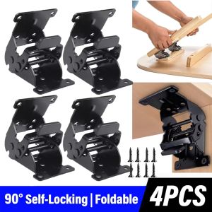 4Pcs 90° Self-Locking Hinge Foldable Bracket with Screws Lock Extension Folding Support Bracket Space Saving Hardware Accessories