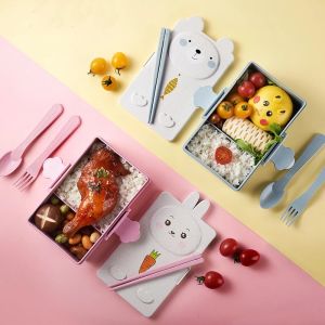Kotak Bekal Makan Anak Tempat Makan Anak 2 Sekat Lunch Box Bear Rabbit Motif Kelinci Beruang