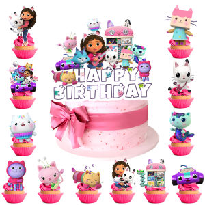 Hot Toys | 13Pcs Cartoon Cake Toppers-1Cartoon Dollhouse Birthday Cake Topper&12 Cartoon Dollhouse Cupcake Topper Cartoon Party Supplies