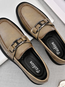 Black Business Casual Slip-on Shoes Metal Buckles Thick Sole
