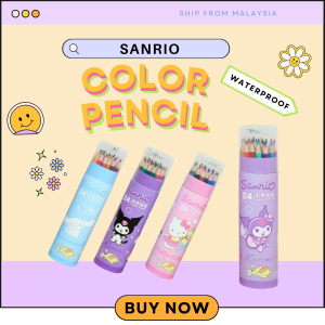 KT-107 - Sanrio Design Color Pencil ( 24 PCS ) Cute Stationery Design Kuromi Kitty Cinnamoroll Stationery