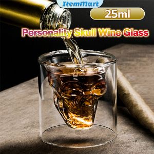 ItemMart 25ml Special Skull Shape Wine Glass Water Cup Mug Creative Double Layer Transparent Glass Personality