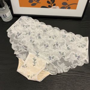 Quần Lót Tam Giác Cotton Nguyên Chất Gợi Cảm Mỏng Thoáng Khí Không Đường May Cạp Vừa Viền Ren Viền Sóng Nửa Trong Suốt