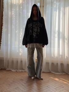 1JINN STUDIO | American Split Design Washed Distressed Low Waist Straight Leg Jeans for Women