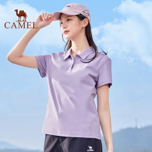 เสื้อยืดแห้งเร็วอูฐผู้หญิงเสื้อยืดเสื้อโปโลเล่นกีฬาลำลองระบายอากาศ