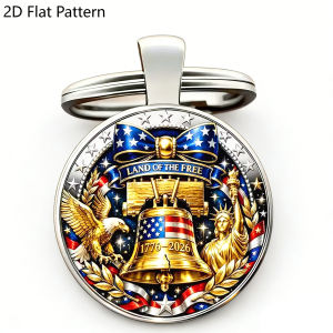1pc 1776-2026 USA Keychain Land of the Free In God We Trust 2D Glass Dome Independence Day Commemorative Car Backpack Charms