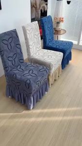 Jacquard Stretch Chair Cover-Thick Elastic Dining Seat Cover with Skirt Dustproof Home Decor